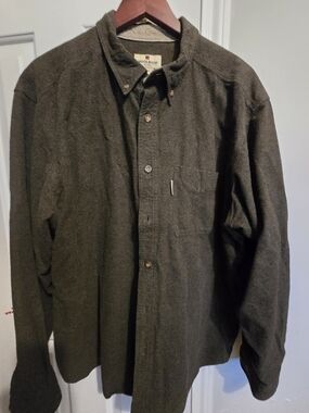 Woolrich Dark Olive Button-Up Wool Shirt
